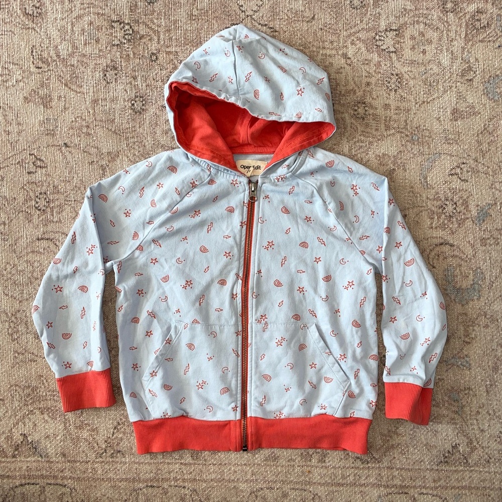 Open Edit Zip-Up Hoodie - Light‎ Blue and Red